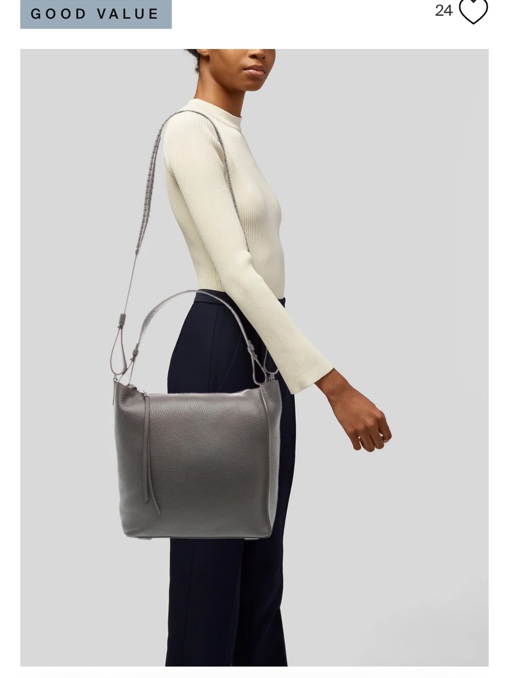 AllSaints Grey Pebbled Leather Hobo Shoulder Bag